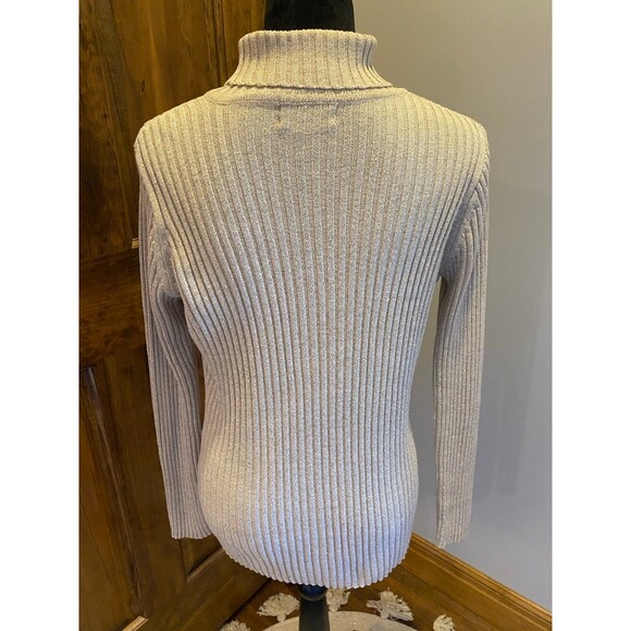 Basic Edition Cream with Gold Threads Holiday Turtleneck Size Large Sweater - Picture 5 of 8